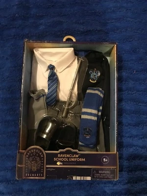"Uniforme escolar Harry Potter Hogwarts Ravenclaw para muñeca de 18"" bata zapatos varita" Foto 1 de 3