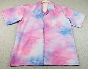 Fashion Button Up Shirt Men’s Large L Pink Blue Clouds Tie Dye Short Sleeve Fun - Picture 1 of 10