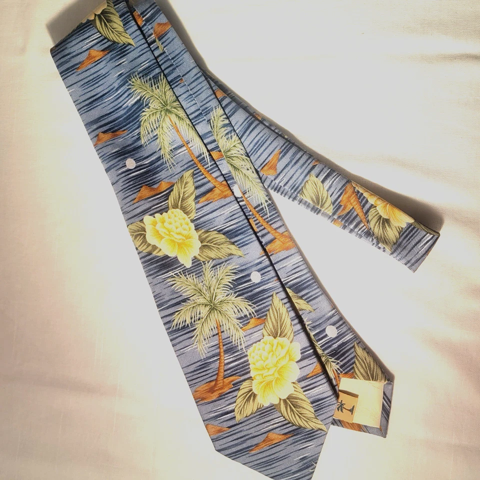 Corbata Tommy Bahama 100 % seda azul palmeras y flores estampado isla hawaiana Foto 1 de 4