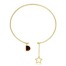 Open Cuff Choker Collar Charm Necklace With Tiger Eye in Gold Plated For Gift
