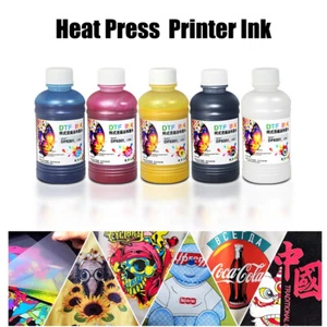 Heat Press DTF INK For Epson A3 1390/1800 DTF T-Shirt Printer CMYKW EU Ship - Picture 1 of 9