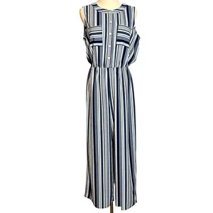 ALYX Women's Sleeveless Striped Jumpsuit Medium Romper Casual Work Attire Blue - Picture 1 of 9