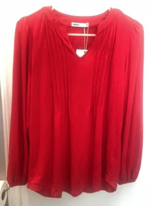 MIHOLL Women's Long Sleeve V-Neck Pleated Front Red Shirt Blouse Size Small NWT - Picture 1 of 5