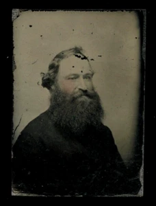 Miniature 1860s gem tintype Photo man big beard civil war soldier? 3864B - Picture 1 of 1