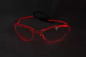 NEON RED EL WIRE SUNGLASSES WITH CLEAR LENSES GLOW FLASHING LIGHT UP STROBE - Picture 1 of 3