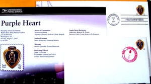 PURPLE HEART STAMP 1st DAY ISSUE CEREMONY PROGRAM AUG 7 2007 - Picture 1 of 2