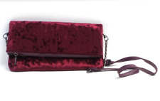 Sole Society Velvet Foldover Clutch Handbag with Strap Berry
