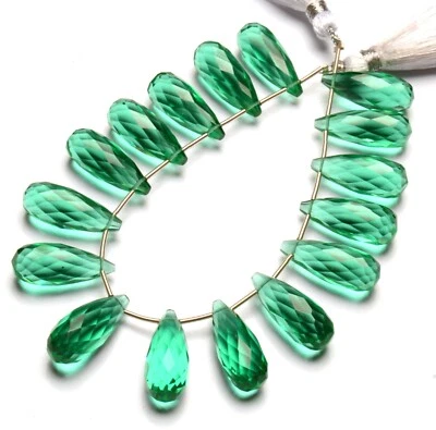 Emerald Color Quartz 20x8 mm Size Faceted Teardrop Briolette Beads 7" Strand - Image 1 of 4