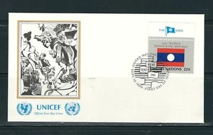 United nations. Flag Series SC # 478 Lao PDR FDC. Unicef Paintings, Art - Picture 1 of 1