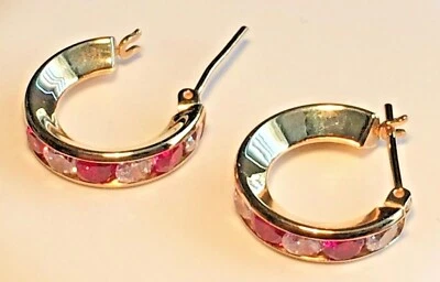 Ruby Earrings Solid 9k Gold 5 Rubies & 5 Cubic Zirconia 4mm round 17x15x5mm 3.0g - Image 1 of 4