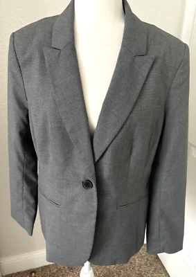 Nuevo LIZ CLAIBORNE CARRERA 10 M Negro Gris Pequeño Pata de Gallo CHAQUETA BLAZER Elástico Foto 1 de 4