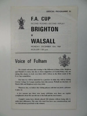 BRIGHTON v WALSALL | 1969/1970 | FA CUP R2 2ND REPLAY | 15 DEC 1969 | @ FULHAM - Image 1 of 3
