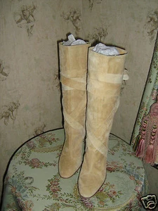 Roberto Cavalli RUNWAY Camel Suede Boots with Wrap-Around Ties Size 36.5 - Picture 1 of 5