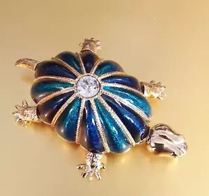 Vintage Hutton Wilkinson Articulated Turtle Brooch Enamel Rhinestone~ Excellent! - Picture 1 of 11