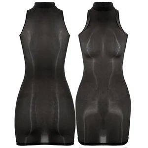 FEESHOW Womens Nightwear Oil Shiny Gown Mock Neck Dress Bodycon Lingerie AU - Picture 1 of 132