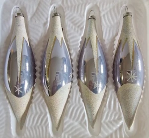 Enchanted Forest 4 SILVER CREAM BLUE LAVENDER TEARDROP ICICLE ORNAMENTS Glitter - Picture 1 of 4