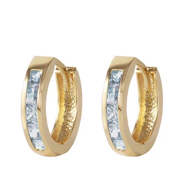 0.85 Carat 14K Solid Gold Hoop Huggie Earrings Aquamarine - Image 1 of 4