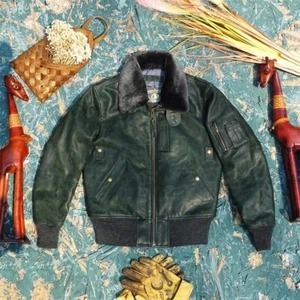 Herren Lammfell Horsehide Leder G1 G-1 Flieger Militär Flieger Bomber Jacke - Bild 1 von 27