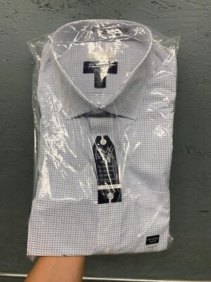 Jos. A. Bank Dress Shirt Men’s 17 34/35 Blue Check Tailored Fit Non-Iron Cotton - Image 1 of 4