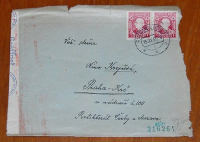 SLOVAKIA RUŽOMBEROK 25.XI 1941 WW2 CENSORED COVER to PRAHA BOHEMIA-MORAVIA Č&M - Image 1 of 2