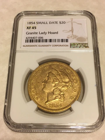1854 XF45 NGC Liberty Double Eagle $20 Gold Coin PQ Granite Lady (no PCGS) Cover