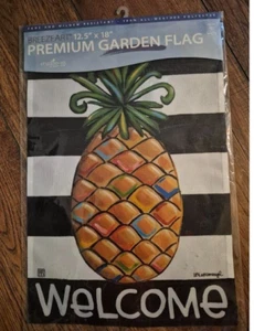 Breeze Art SOUTHERN WELCOME PIÑA Negro Blanco Jardín Bandera 12.5" x 18, NUEVO - Imagen 1 de 4
