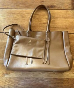 LANVIN PARIS Fringed-handle shopper Leather tote bag Camel Beige calf skin - Picture 1 of 16