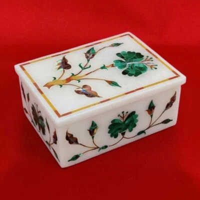 Marble Jewelry Box Semi Precious stones Floral Inlay home decor - Image 1 of 3