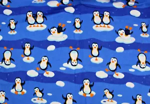 Winter blau Pinguine Pinguin Eisberge Flanell Nähen Stoff Material 42x1/2 Yard - Bild 1 von 10