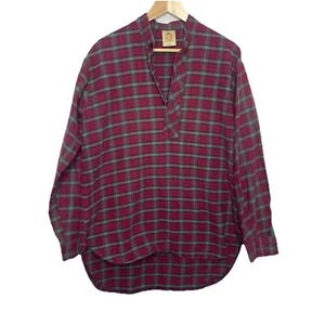 My Grandfather Shirt L Vintage Irish Flannel Collarless Shirt Plaid Long Sleeve - Picture 1 of 6