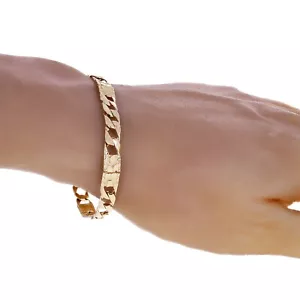 Bracciale catena maglia cubana e pepita massiccio oro giallo 10 kt 8,5" 6,5mm 11,9 grammi - Foto 1 di 9