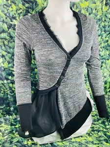 Anthropologie Meadow Rue Womens Cardigan Black Gray Asymmetrical Hem XS - Picture 1 of 7