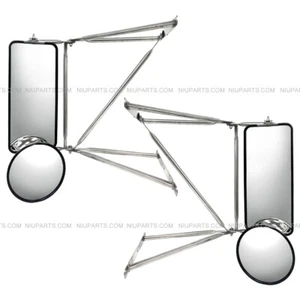 Door Mirror w/ Bracket Arm Stainless - LH & RH Fit Before 2005 Peterbilt 377 379 - Picture 1 of 6