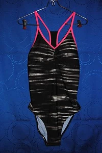 CHAMPION Black Gray White Pink One Piece Swimsuit Size M 8-10 NWOT - Picture 1 of 6