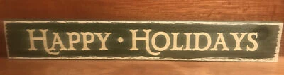 NEW Primitive Happy Holidays Christmas Wood Sign With Hooks For Hanging 20” - Image 1 of 2
