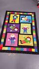 62" x 45" Black Bordered Multi-Colored Quilt With 6 Little Girls