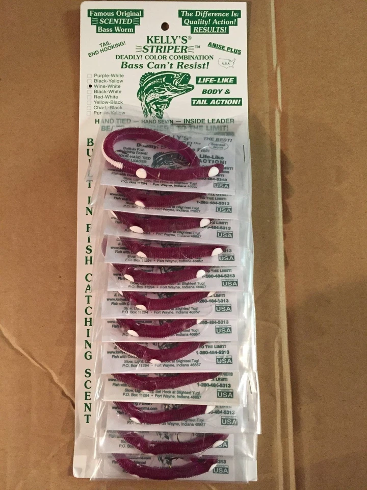 Kelly Striper verme plástico *NOVO* vinho/branco *cartão de 12 - Imagem 1 de 1