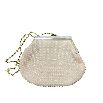 Vintage Feito à Mão Arroz Frisado Clutch Alça de Ombro de Metal Kiss Lock Hong Kong - Imagem 1 de 4