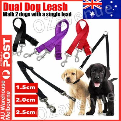 2 Way Double Dual Dog Leash Lead Walk 2 Dogs With One Lead Coupler Nylon Harness - image 1 of 4