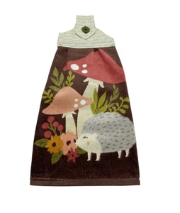 Herbst handgefertigtes hängendes Geschirrtuch Pilze und Stachelschwein braun Handtuch - Bild 1 von 4