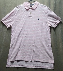 Ralph Lauren Polo Shirt Homme Grand Rose Rayé Poney Manches Courtes - Photo 1/5