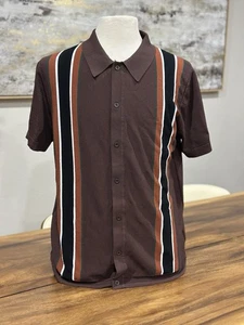 PJ Paul Jones Herren Strick Poloshirt Gr. Large Streifen Knopfleiste Retro Vintage Style - Bild 1 von 8
