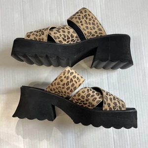 Vintage Vtg 90s Y2K Mixed Blues Cheetah Leopard Chunky Platform Sandal Size 9 - Picture 1 of 13