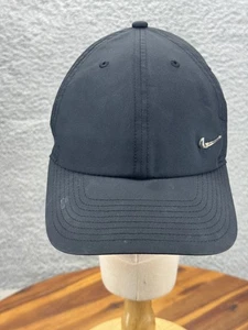 Nike Hat Cap Strap Back Black Swoosh Metal Logo Lightweight Athletic - Picture 1 of 8
