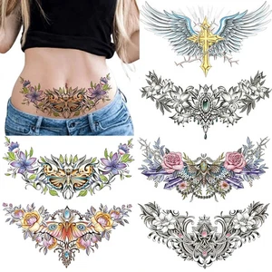 POSTA 6 Sheets Chest Large Temporary Tattoo for Women, Abdomen Multicolor - Picture 1 of 3