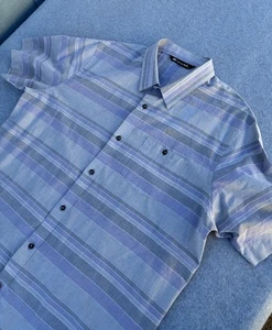 Travis Mathew Hemd Herren XL grau lila gestreift Kurzarm Knopfleiste Golf - Bild 1 von 7
