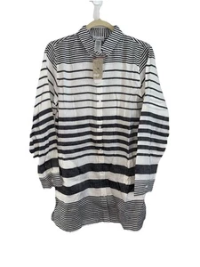 Tommy Bahama Boyfriend-Shirt Schwimmen Überziehen klein grau weiß gestreift neu mit Etikett - Bild 1 von 7