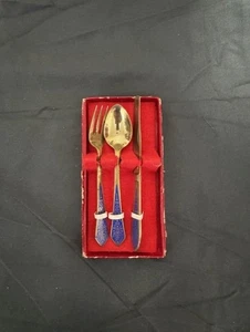 Vintage Tommy's Gems Fork, Knife and Spoon Set with Blue Handle - Picture 1 of 2