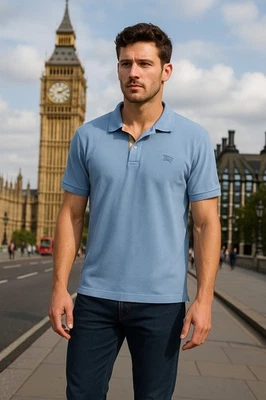 Camisa Polo Burberry London XL Azul Nova Cuadros Tapeta Caballero Ecuestre Logo Hombres Foto 1 de 4