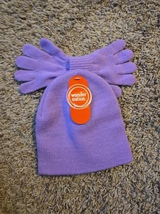Conjunto combinado de gorro y guantes de punto acanalado para niñas pequeñas Wonder Nation ~ lavanda - Imagen 1 de 3